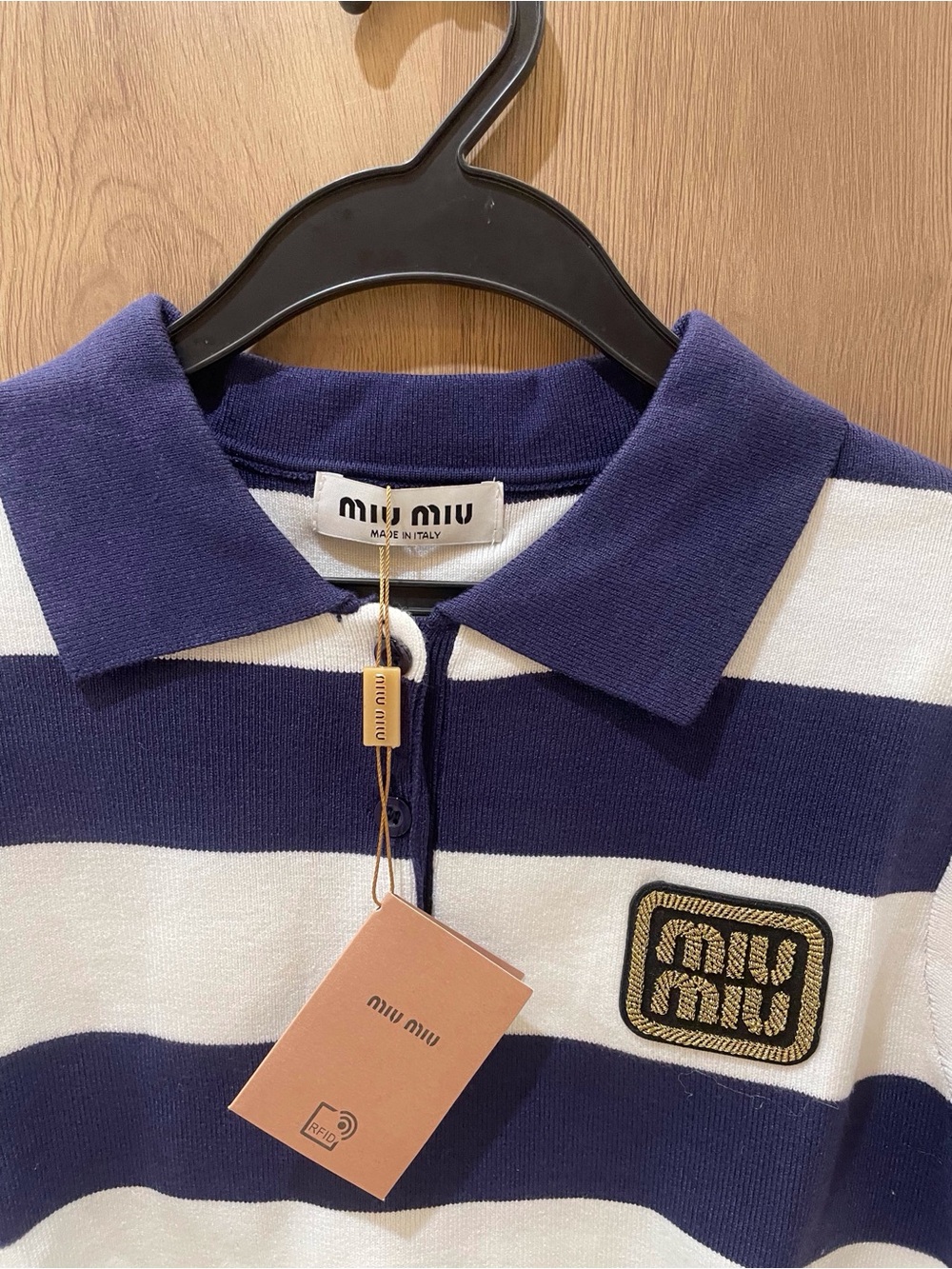 Miu Miu Navy and White Striped Polo Knit Top - Picture 3 of 9